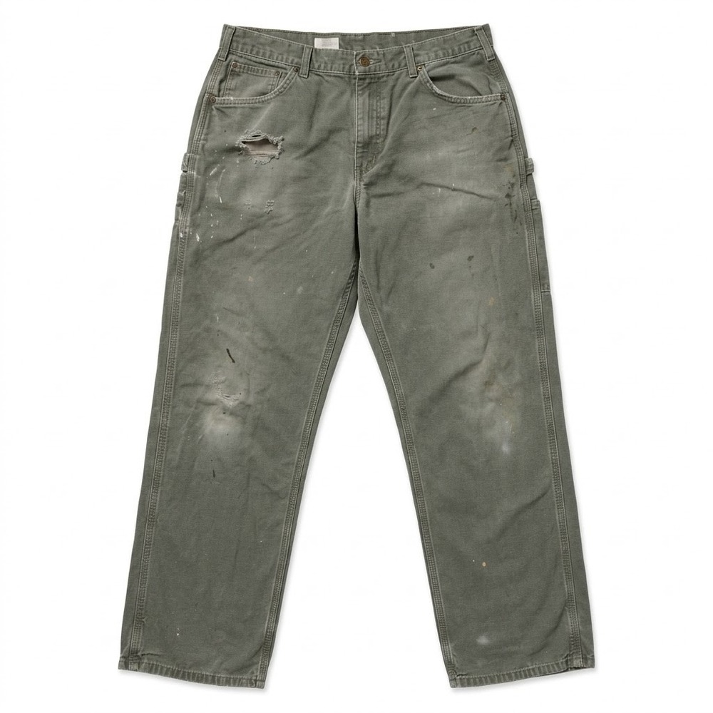Carhartt B150 Mens 36x32 Loose Fit Canvas Work Dungaree Pants Distressed Green